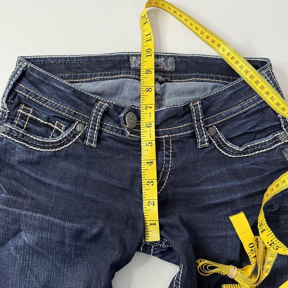 Silver Jeans Tuesday Skinny Crop Womens 27 Dark Wash Embroidered Stretch Denim - Picture 11 of 14